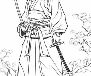 Coloriage Un Ninja avec un &eacute;p&eacute;e