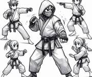 Coloriage Un Ninja entour&eacute; par des joueurs de Karate
