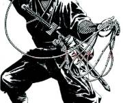 Coloriage Un Ninja lan&ccedil;ant ses armes