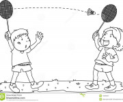 Coloriage Les enfants jouent au Badminton