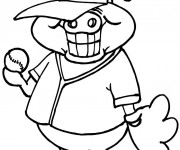 Coloriage Cochon qui joue au Baseball