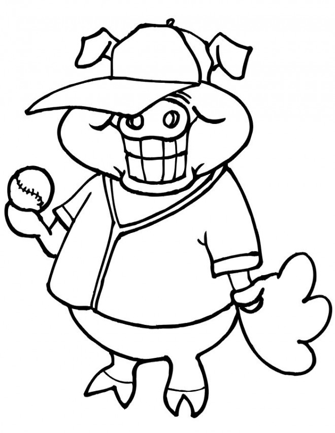 Coloriage et dessins gratuits Cochon qui joue au Baseball à imprimer