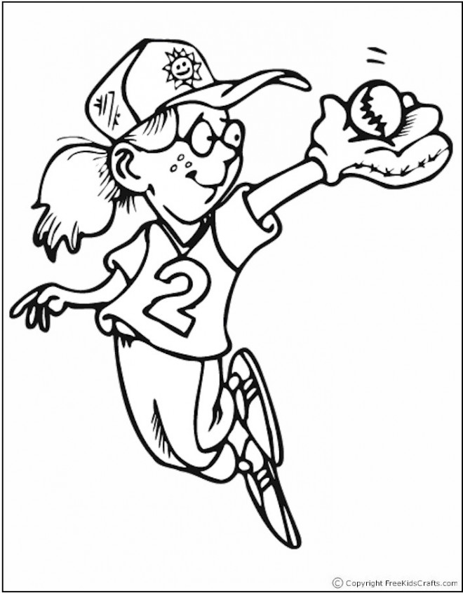 Coloriage et dessins gratuits La fille intercepte la balle de Baseball à imprimer