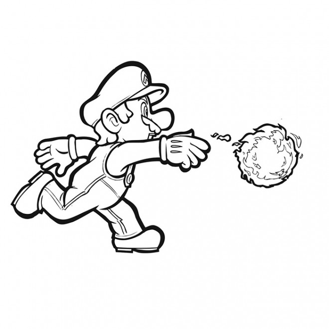 Coloriage et dessins gratuits Super Mario lance le ballon en feu à imprimer