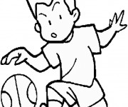 Coloriage Un gar&ccedil;on en dribblant le Ballon de Basket