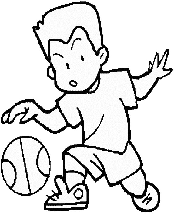 Coloriage et dessins gratuits Un garçon en dribblant le Ballon de Basket à imprimer