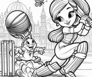 Coloriage Barbie en jouant au Cricket