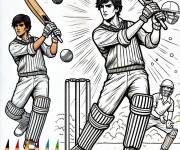 Coloriage Batteur de Cricket en action avec un mod&egrave;le en couleurs