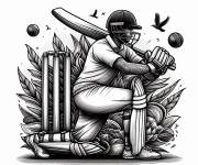 Coloriage Batteur de Cricket en positon