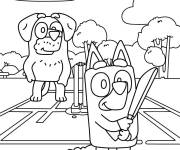 Coloriage Bluey et Bingo en jouant au Cricket