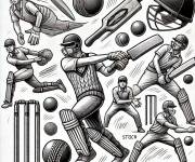 Coloriage Collection des &eacute;l&eacute;ments de Cricket