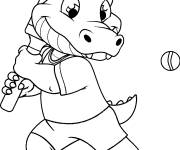 Coloriage Crocodile joueur de Cricket