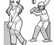 Coloriage Deux filles en jouant au spot de Cricket