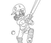 Coloriage Enfant joueur de Cricket de cartoon