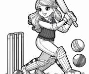 Coloriage Fille batteur de Cricket avec plusieurs balles