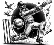 Coloriage Illustration de batteur de Cricket d&eacute;taill&eacute; imprimable