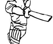 Coloriage Joueur de Cricket avec batte en noir et blanc