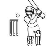 Coloriage L'attaquant du Cricket lance la balle vers l'objectif