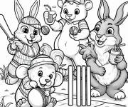 Coloriage L'ours et les lapins pendant un match de Cricket