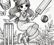 Coloriage La belle fille avec le mat&eacute;riel de Cricket