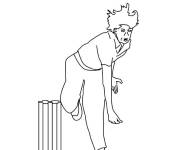 Coloriage Le joueur lance la balle en match de Cricket