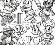 Coloriage Les animaux mignons et le sport de Cricket