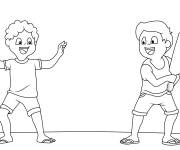 Coloriage Les deux enfants en jouant le cricket