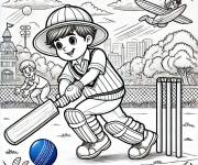 Coloriage Les enfants en jouant le Cricket avec une balle en bleu