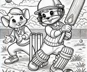 Coloriage Les petits souris en match de Cricket