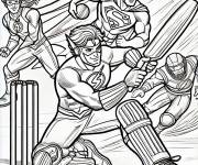 Coloriage Les superhéros pendant un Match de Cricket