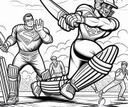 Coloriage Les superh&eacute;ros pratiquent le Cricket