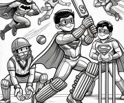 Coloriage Les superh&eacute;ros regardent un match de Cricket
