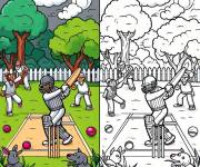 Coloriage Match de Cricket avec un mod&egrave;le en couleurs