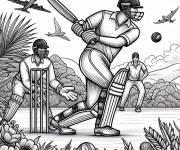 Coloriage Match de Cricket professionnel parmi les fleurs