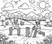 Coloriage Match de Cricket sous les rayons de soleil