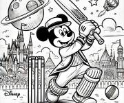 Coloriage Mickey Mouse Joueur de Cricket professionnel