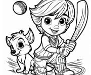 Coloriage Petit joueur de Cricket avec son chien