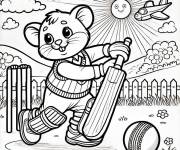 Coloriage Souris avec une batte de Cricket