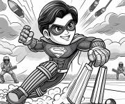 Coloriage Superman en jouant au Cricket