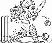 Coloriage Une fille s'amuse en jouant au cricket