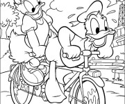 Coloriage Donald Duck et Daisy sur  Vélo