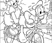 Coloriage Donald Duck et Daisy sur  V&eacute;lo