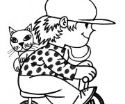 Coloriage Enfant et son chat sur sa bicyclette