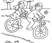 Coloriage Enfants s'amusent sur leur Vélo