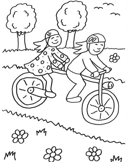 Coloriage et dessins gratuits Enfants s'amusent sur leur Vélo à imprimer