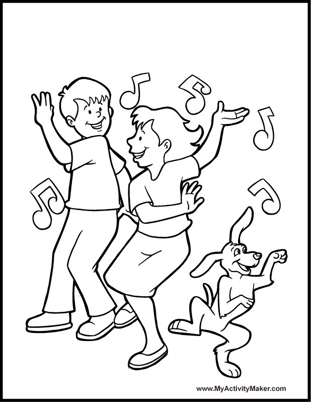 Coloriage et dessins gratuits Enfants et chien Dansent à imprimer