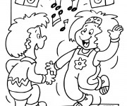 Coloriage Les petits s'amusent avec la musique