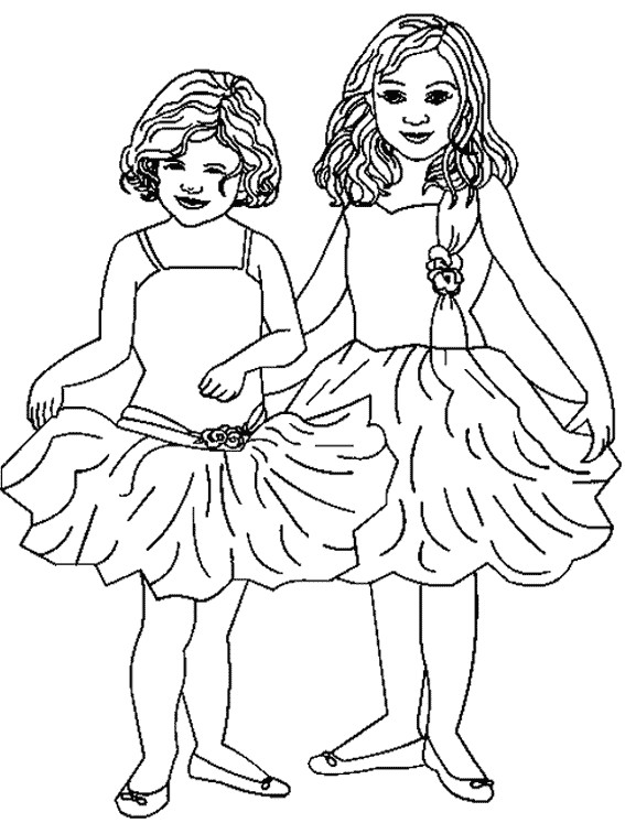 Coloriage Petites fille en Dansant dessin gratuit à imprimer