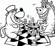 Coloriage Animaux jouant aux &eacute;checs