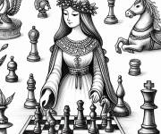 Coloriage Belle femme jouant aux &eacute;checs